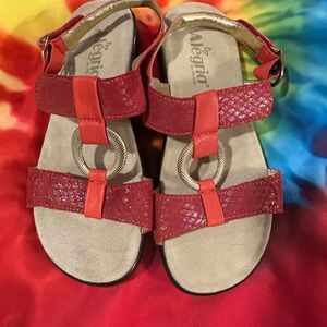 NEW Alegria Red & Coral T-Strap Ring Sandals Size 37 USA SIZE 6.5-7